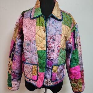Artezan Reversible Silk Quilted Jacket | Women’s Size Large | Patchwork Boho Coa